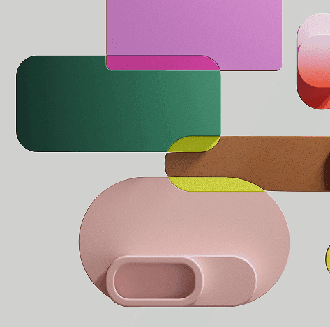 Overlapping colorful shapes, like layers of a digital interface