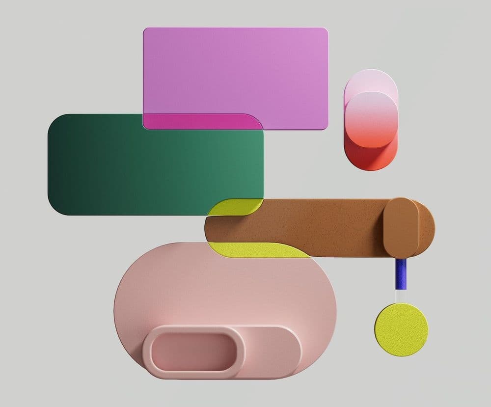 Formas coloridas sobrepostas, como camadas de uma interface digital